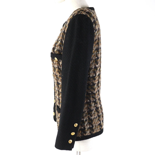 CHANEL Jacket Outer: 93% wool, Outer: 7% acrylic, Lining: 100% silk Black Brown type Women 36 Used Authentic