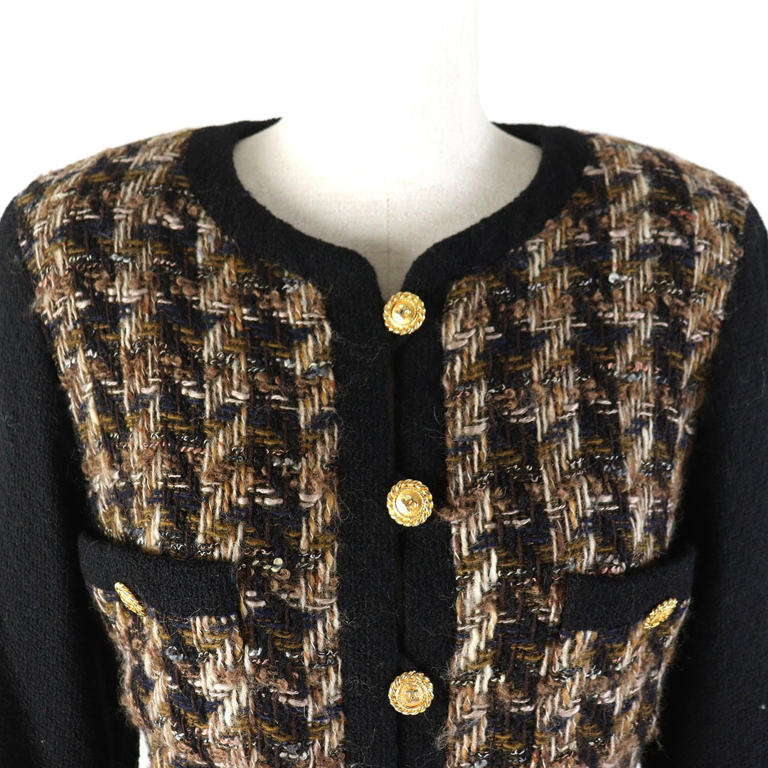CHANEL Jacket Outer: 93% wool, Outer: 7% acrylic, Lining: 100% silk Black Brown type Women 36 Used Authentic