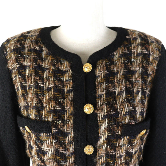 CHANEL Jacket Outer: 93% wool, Outer: 7% acrylic, Lining: 100% silk Black Brown type Women 36 Used Authentic