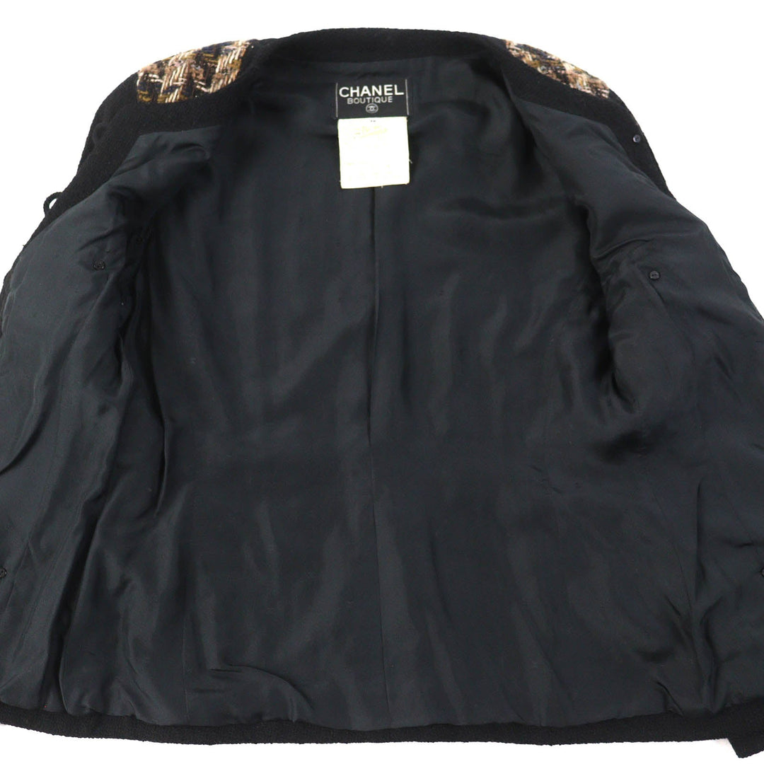 CHANEL Jacket Outer: 93% wool, Outer: 7% acrylic, Lining: 100% silk Black Brown type Women 36 Used Authentic