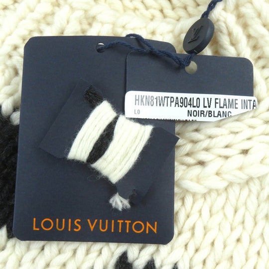 LOUIS VUITTON knit Main: 100% wool Ivory black LV Flame Intarsia mens L Used Authentic