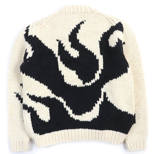 LOUIS VUITTON knit Main: 100% wool Ivory black LV Flame Intarsia mens L Used Authentic