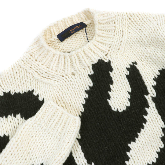 LOUIS VUITTON knit Main: 100% wool Ivory black LV Flame Intarsia mens L Used Authentic