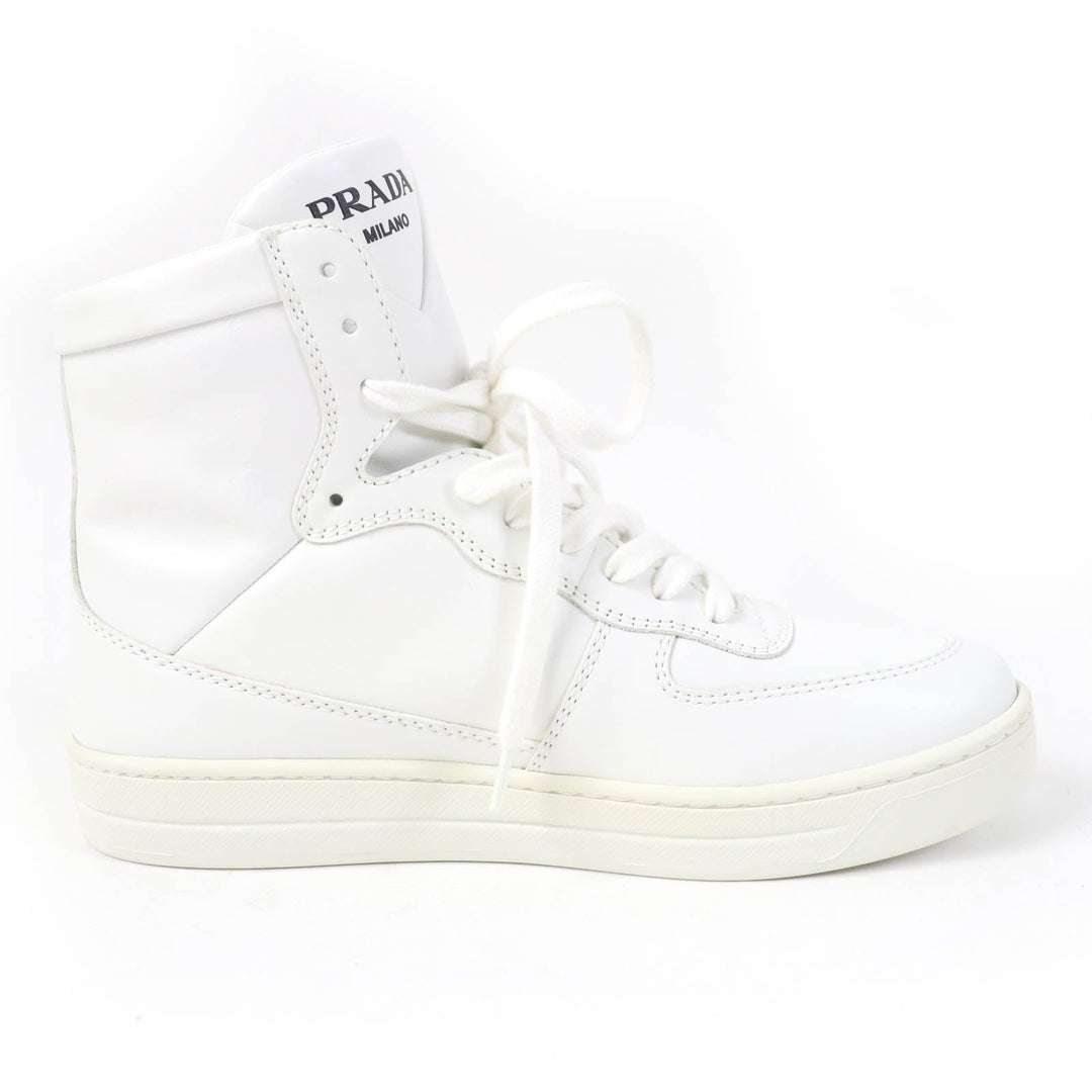 PRADA High cut sneakers 1T638M Main: Leather white Women 37 1/2 Used Authentic