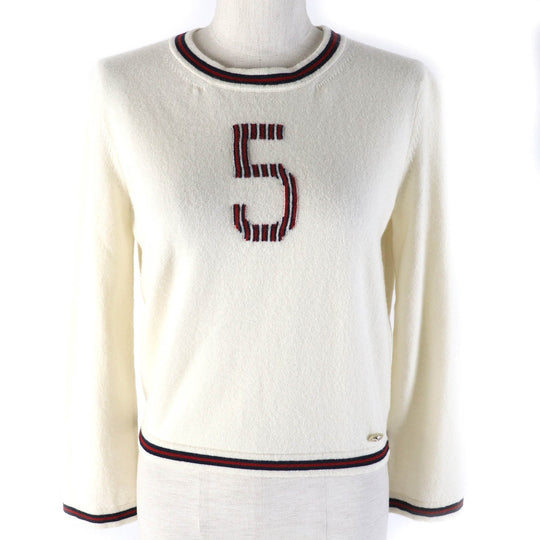 CHANEL knit P70307K10000 Main: 100% cashmere Ivory red navy No5 Women 38 Used Authentic