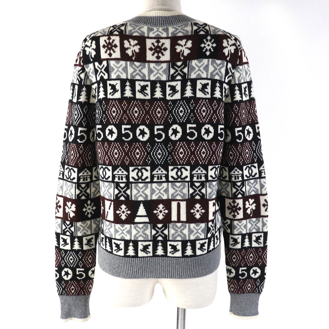 CHANEL cardigan P62167K47783 Main: 100% cashmere Gray White Black Brown Women 36 Used Authentic