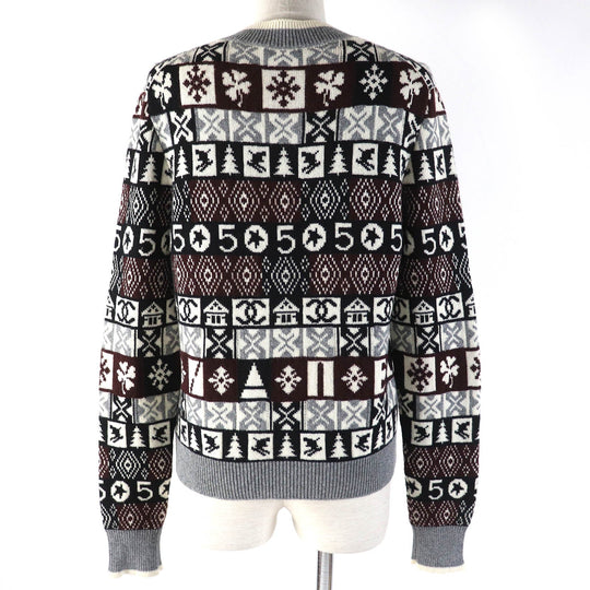 CHANEL cardigan P62167K47783 Main: 100% cashmere Gray White Black Brown Women 36 Used Authentic