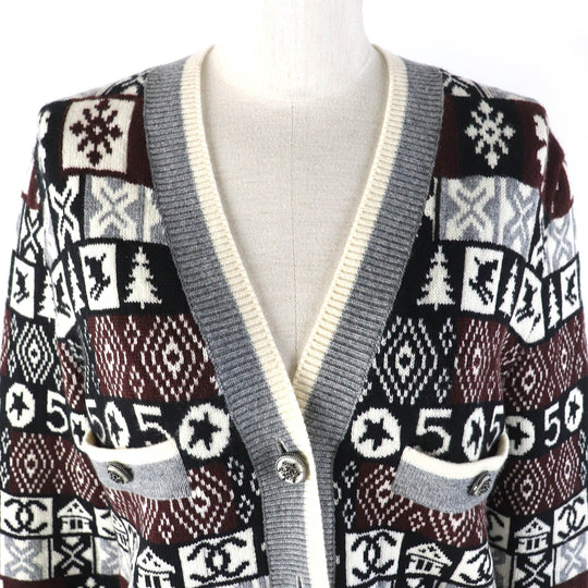 CHANEL cardigan P62167K47783 Main: 100% cashmere Gray White Black Brown Women 36 Used Authentic