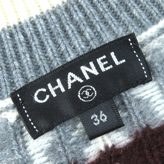 CHANEL cardigan P62167K47783 Main: 100% cashmere Gray White Black Brown Women 36 Used Authentic
