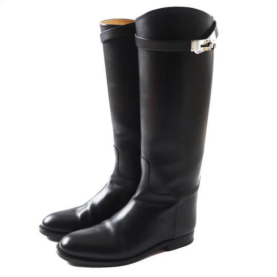HERMES Knee-high boots 042138Z Main: Leather black Women 36.5 Used Authentic
