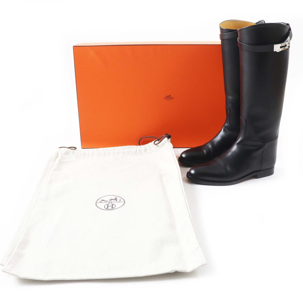 HERMES Knee-high boots 042138Z Main: Leather black Women 36.5 Used Authentic