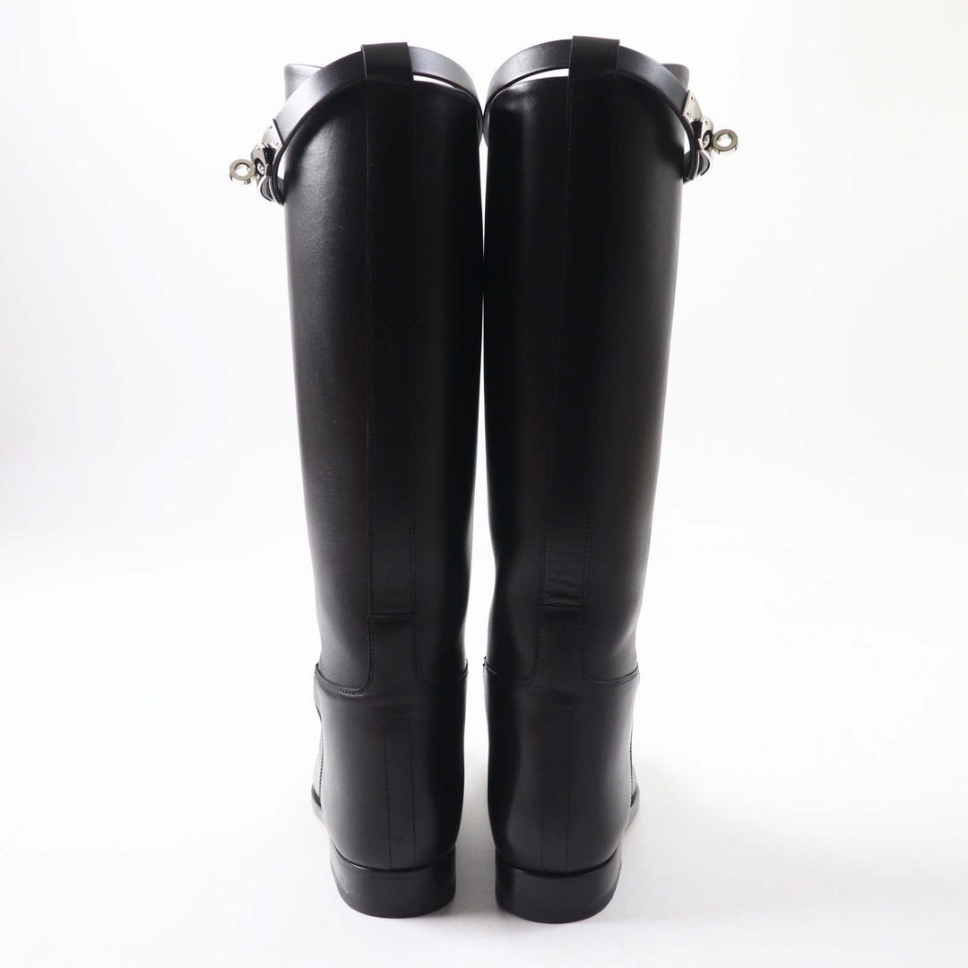 HERMES Knee-high boots 042138Z Main: Leather black Women 36.5 Used Authentic