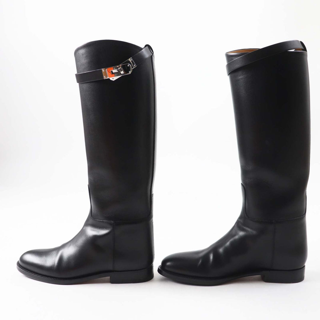 HERMES Knee-high boots 042138Z Main: Leather black Women 36.5 Used Authentic
