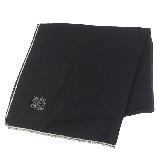 CHANEL Scarf 15C Main: 100% cashmere black gold glitter Women Used Authentic