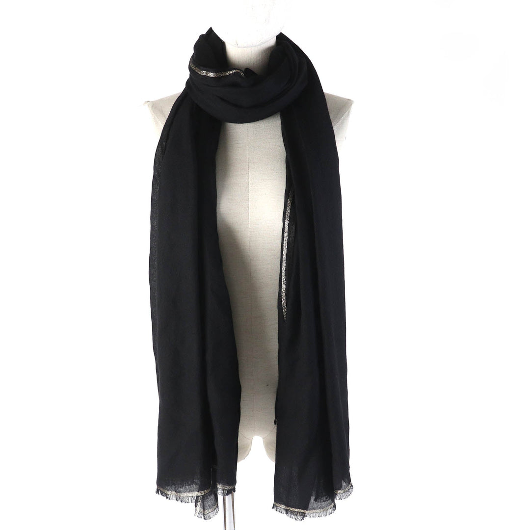 CHANEL Scarf 15C Main: 100% cashmere black gold glitter Women Used Authentic
