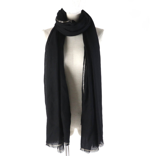 CHANEL Scarf 15C Main: 100% cashmere black gold glitter Women Used Authentic