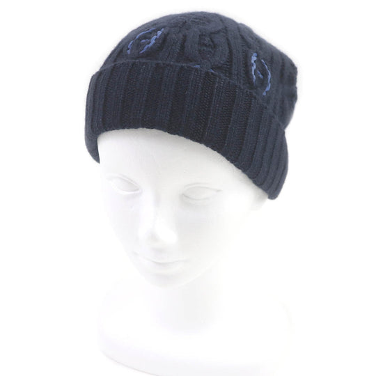 HERMES Knit cap Main: 100% cashmere, part: sheep leather Marin BONNET HOMME TRI MAILLOW TRESS mens M Used Authentic
