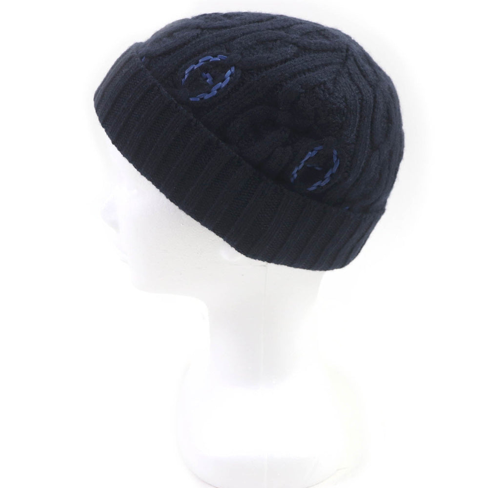 HERMES Knit cap Main: 100% cashmere, part: sheep leather Marin BONNET HOMME TRI MAILLOW TRESS mens M Used Authentic