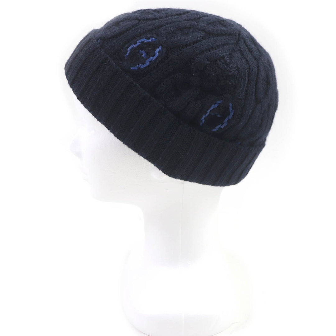HERMES Knit cap Main: 100% cashmere, part: sheep leather Marin BONNET HOMME TRI MAILLOW TRESS mens M Used Authentic