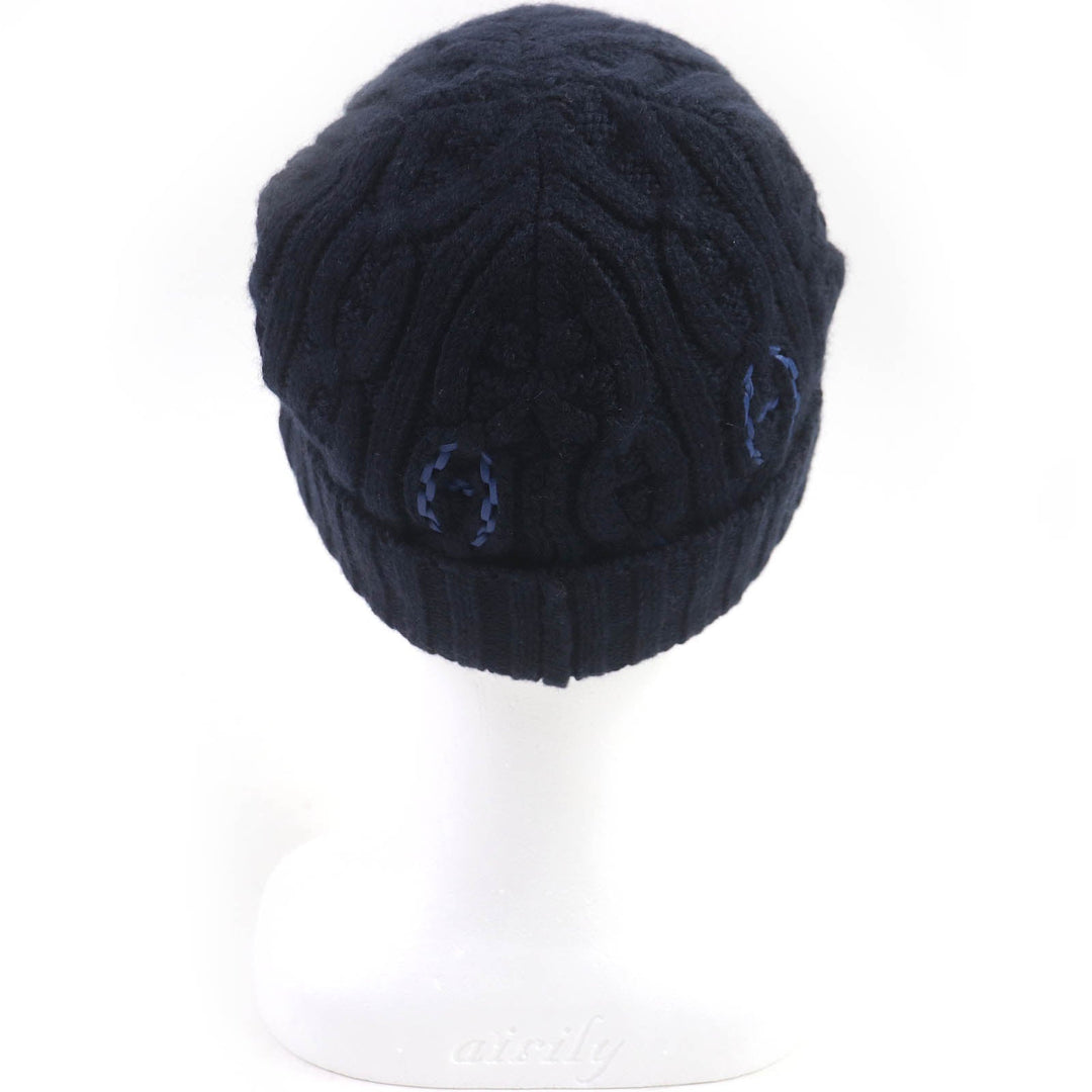 HERMES Knit cap Main: 100% cashmere, part: sheep leather Marin BONNET HOMME TRI MAILLOW TRESS mens M Used Authentic