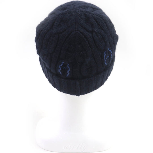 HERMES Knit cap Main: 100% cashmere, part: sheep leather Marin BONNET HOMME TRI MAILLOW TRESS mens M Used Authentic