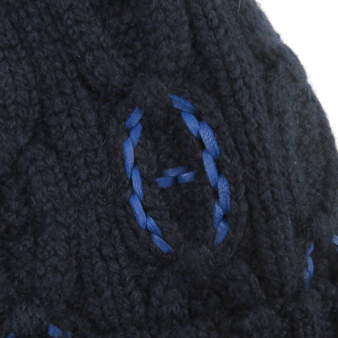 HERMES Knit cap Main: 100% cashmere, part: sheep leather Marin BONNET HOMME TRI MAILLOW TRESS mens M Used Authentic