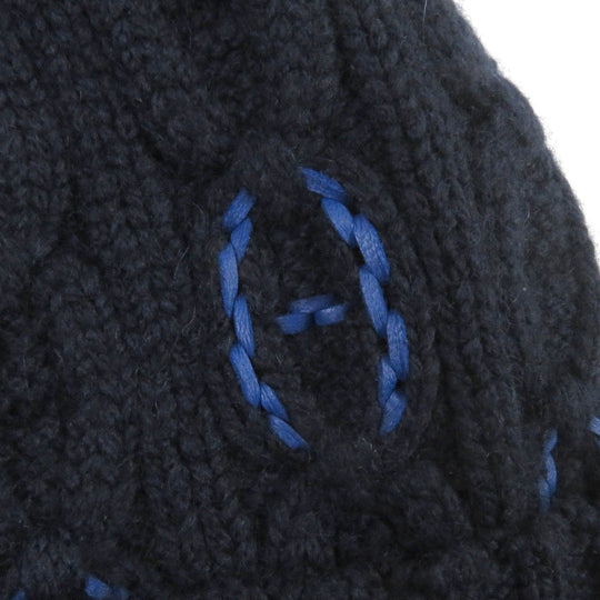 HERMES Knit cap Main: 100% cashmere, part: sheep leather Marin BONNET HOMME TRI MAILLOW TRESS mens M Used Authentic
