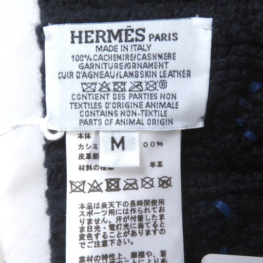 HERMES Knit cap Main: 100% cashmere, part: sheep leather Marin BONNET HOMME TRI MAILLOW TRESS mens M Used Authentic