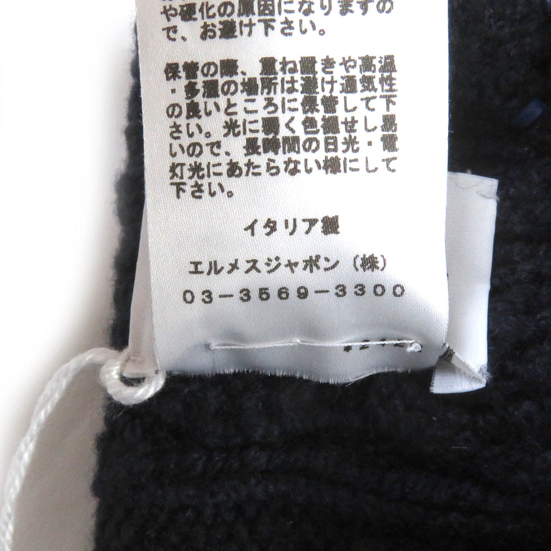 HERMES Knit cap Main: 100% cashmere, part: sheep leather Marin BONNET HOMME TRI MAILLOW TRESS mens M Used Authentic