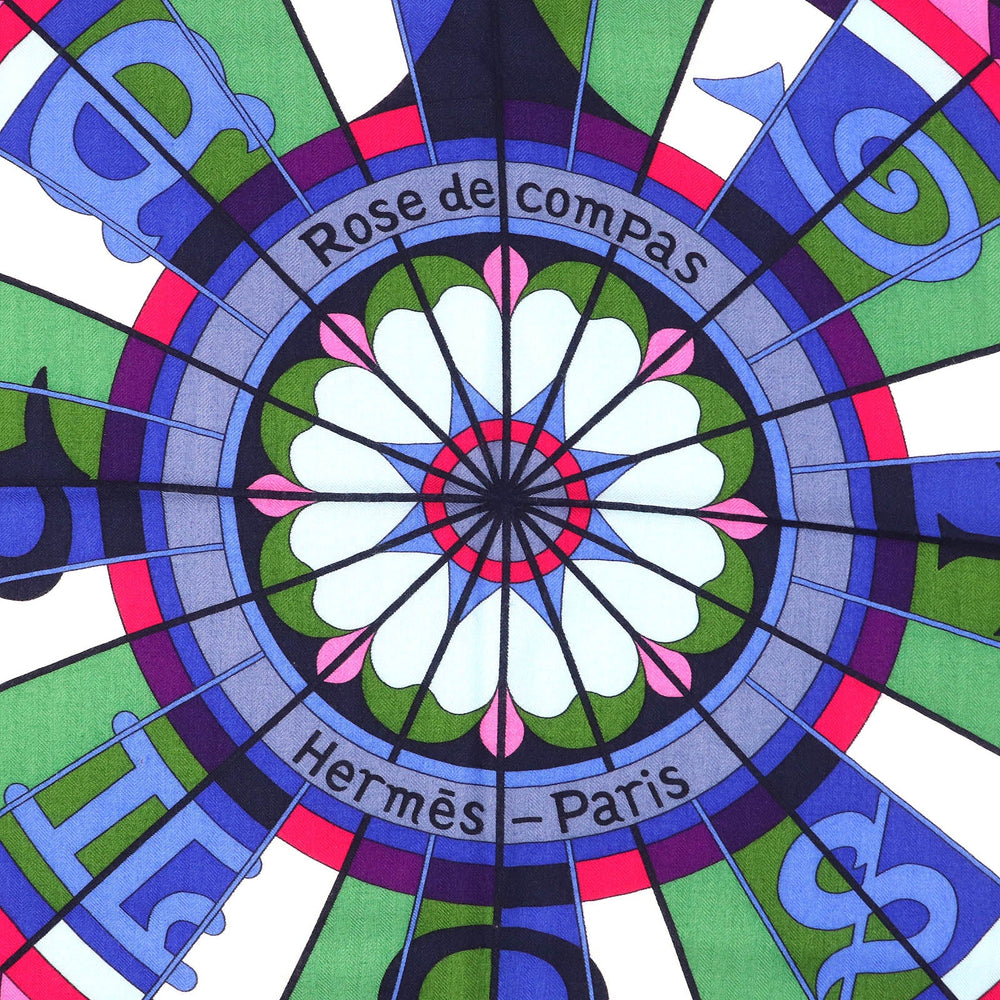 HERMES scarf Main: 65% cashmere, Main: 35% silk multicolor ROSE DE COMPAS Rose of the Compass Women Used Authentic