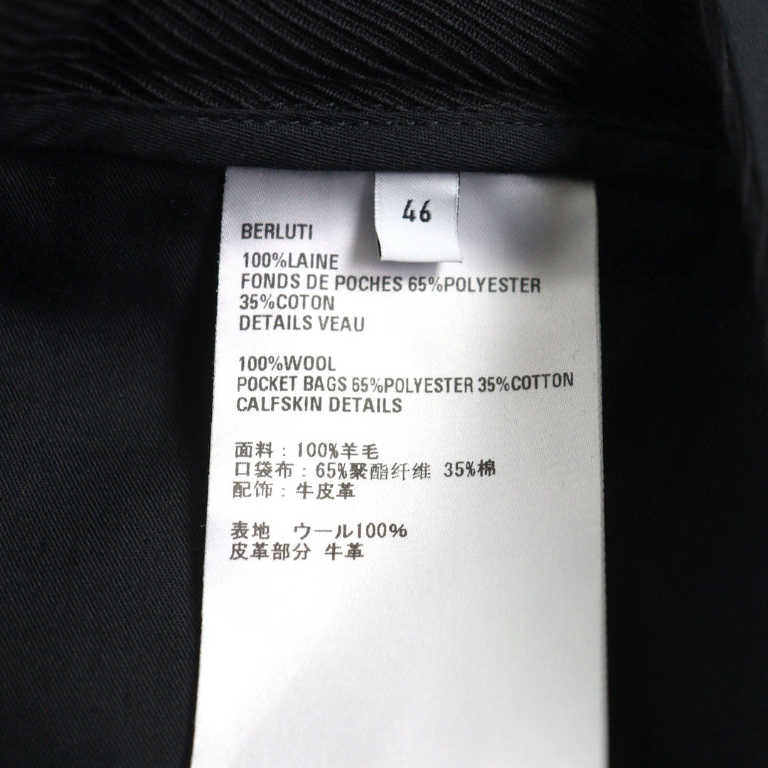 Berluti Pants R21TCU70-001 Main: 100% wool, part: 65% polyester, part: 35% cotton, leather part: calfskin black Cargo Trousers mens 46 Used Authentic