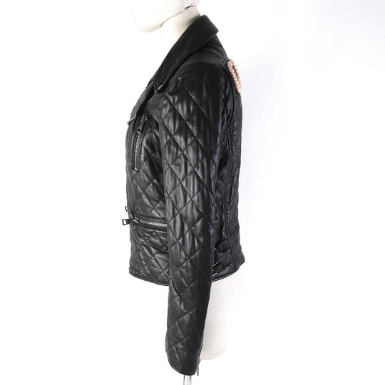GUCCI Jacket 502674 Main: Lamb leather, Filling: 100% polyester, Lining: 100% cupra, Part: 100% nylon, Part: 100% polyester black Women 36 Used Authentic