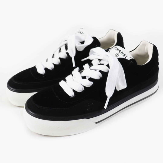 CHANEL sneakers 23B G45208 Main: Velvet, Part: Suede calfskin Black White Women 39 Used Authentic