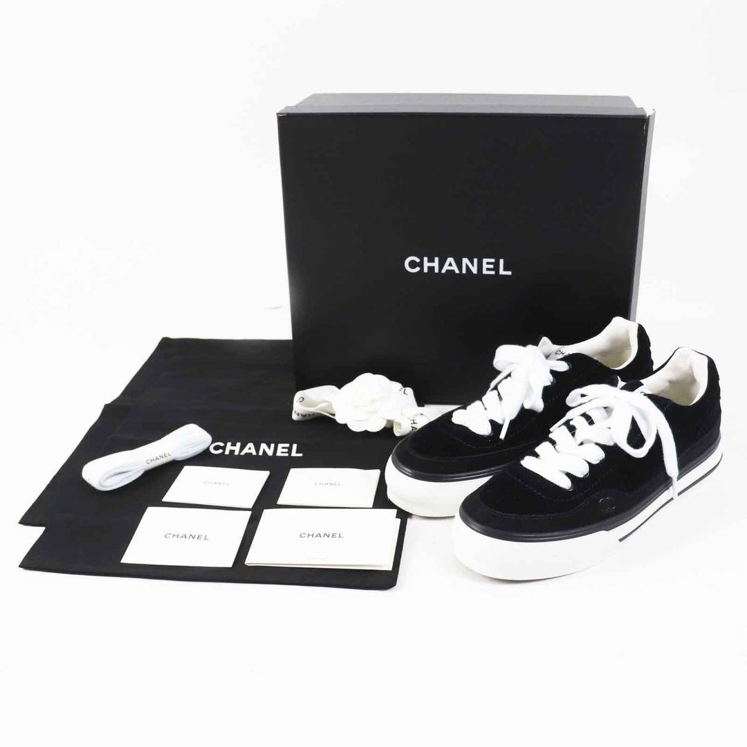 CHANEL sneakers 23B G45208 Main: Velvet, Part: Suede calfskin Black White Women 39 Used Authentic