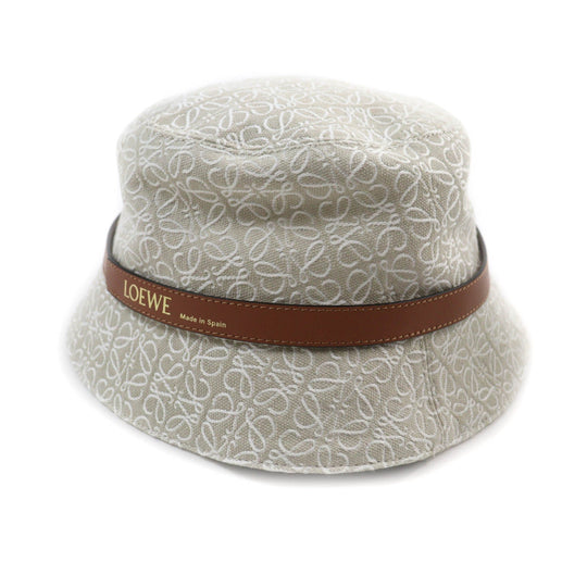 LOEWE hat K820HB1X41 Outer: 94% cotton, Outer: 6% polyester, Part: leather, Lining: 55% cotton, Lining: 45% linen Ecru/Soft White Women 57 Used Authentic