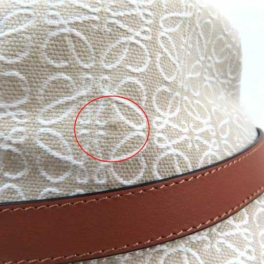 LOEWE hat K820HB1X41 Outer: 94% cotton, Outer: 6% polyester, Part: leather, Lining: 55% cotton, Lining: 45% linen Ecru/Soft White Women 57 Used Authentic