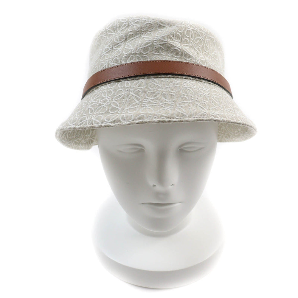 LOEWE hat K820HB1X41 Outer: 94% cotton, Outer: 6% polyester, Part: leather, Lining: 55% cotton, Lining: 45% linen Ecru/Soft White Women 57 Used Authentic