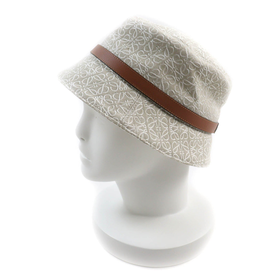 LOEWE hat K820HB1X41 Outer: 94% cotton, Outer: 6% polyester, Part: leather, Lining: 55% cotton, Lining: 45% linen Ecru/Soft White Women 57 Used Authentic