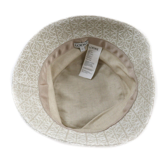 LOEWE hat K820HB1X41 Outer: 94% cotton, Outer: 6% polyester, Part: leather, Lining: 55% cotton, Lining: 45% linen Ecru/Soft White Women 57 Used Authentic