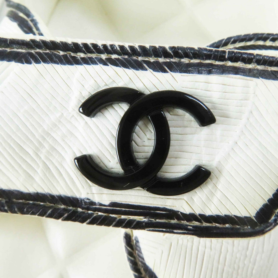 CHANEL Sandals G35927 leather Ivory black COCO Mark Comfort Velcro Women 35 Used Authentic