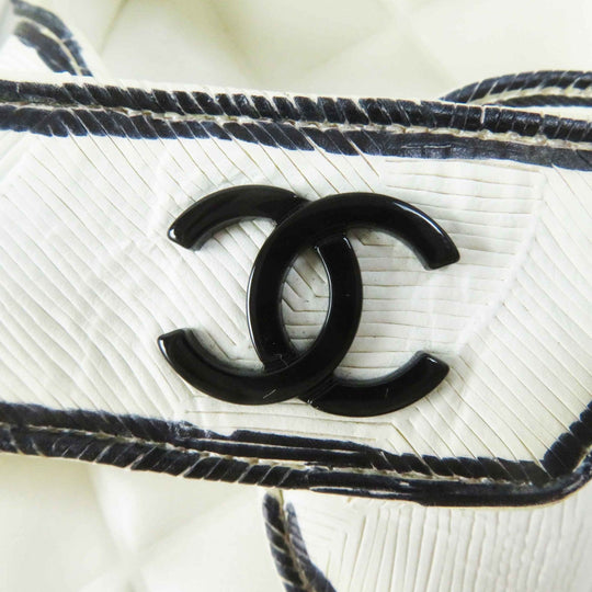 CHANEL Sandals G35927 leather Ivory black COCO Mark Comfort Velcro Women 35 Used Authentic