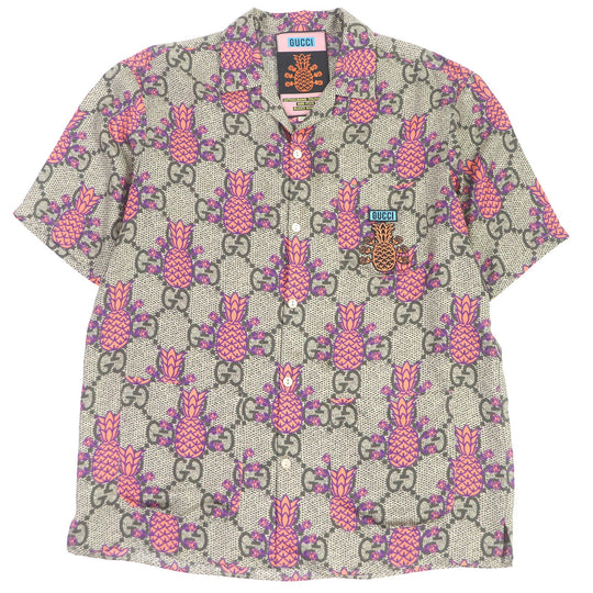 GUCCI Short sleeve shirt 669202 Main: 100% silk, Part: 100% polyester beige mens 46 Used Authentic