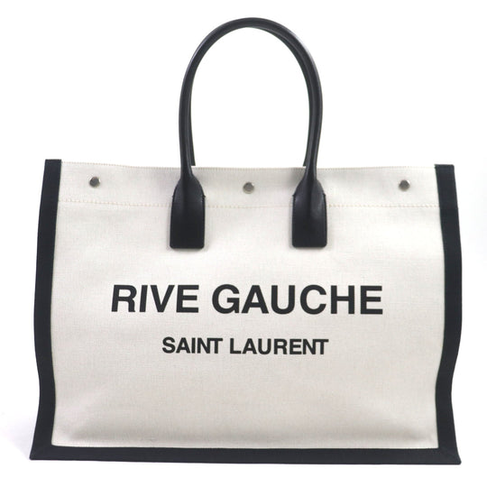 SAINT LAURENT PARIS Tote Bag 509415 Main: Canvas, Main: Leather Beige black Rive Gauche mens Used Authentic