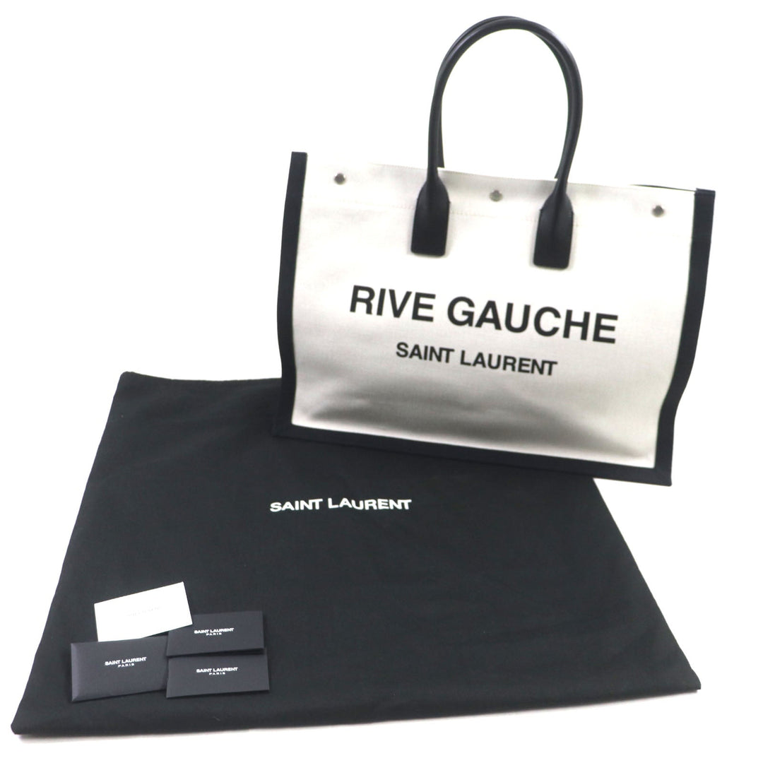 SAINT LAURENT PARIS Tote Bag 509415 Main: Canvas, Main: Leather Beige black Rive Gauche mens Used Authentic