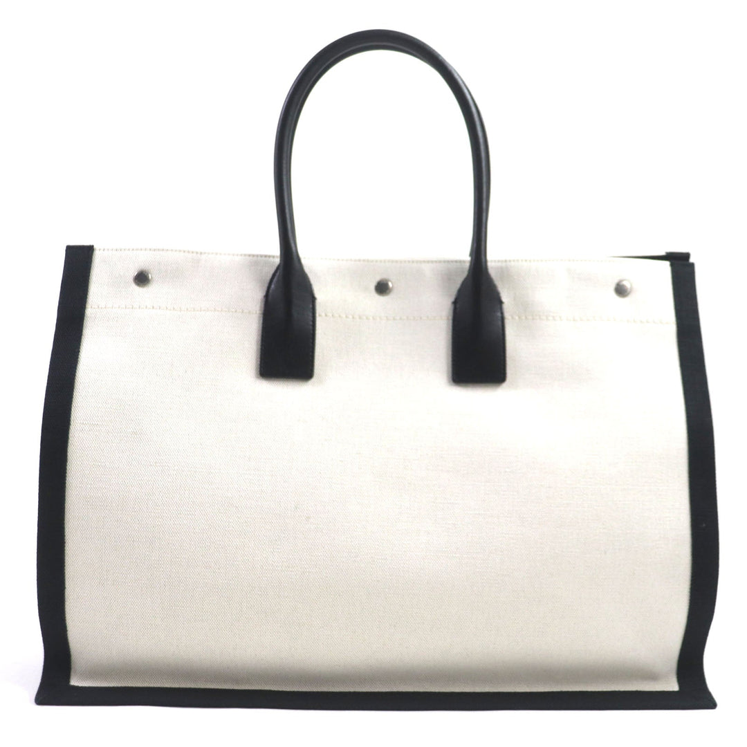 SAINT LAURENT PARIS Tote Bag 509415 Main: Canvas, Main: Leather Beige black Rive Gauche mens Used Authentic