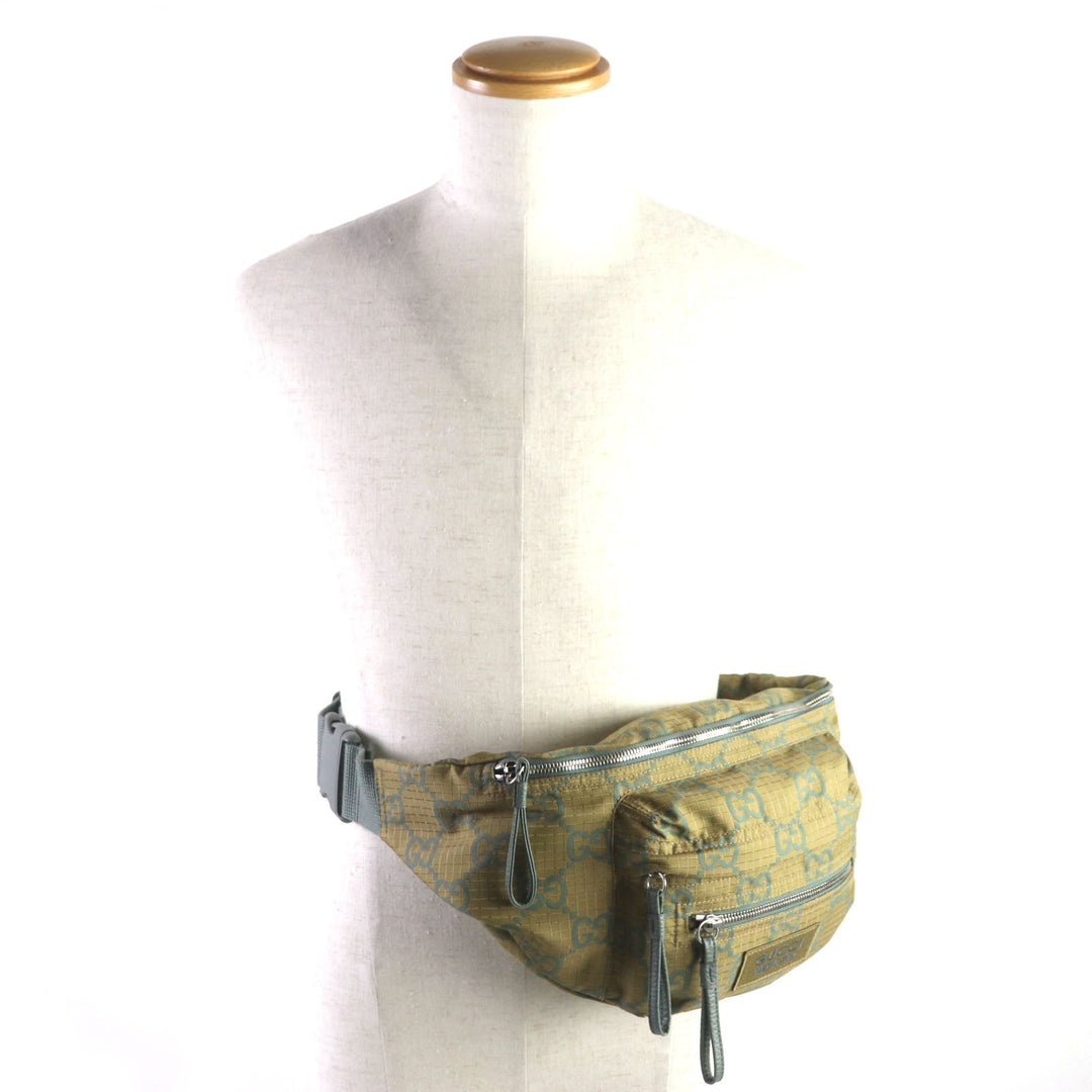 GUCCI Waist bag 792287 Main: Nylon, Part: Leather khaki GG Ripstop Belt Bag mens Used Authentic