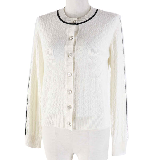 CHANEL cardigan P75662 Outer material: 95% cashmere, Outer material: 5% polyester White x black Women 36 Used Authentic