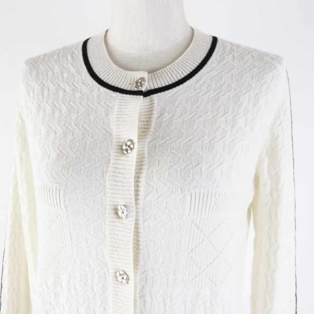 CHANEL cardigan P75662 Outer material: 95% cashmere, Outer material: 5% polyester White x black Women 36 Used Authentic