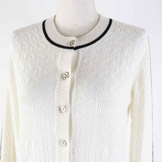 CHANEL cardigan P75662 Outer material: 95% cashmere, Outer material: 5% polyester White x black Women 36 Used Authentic