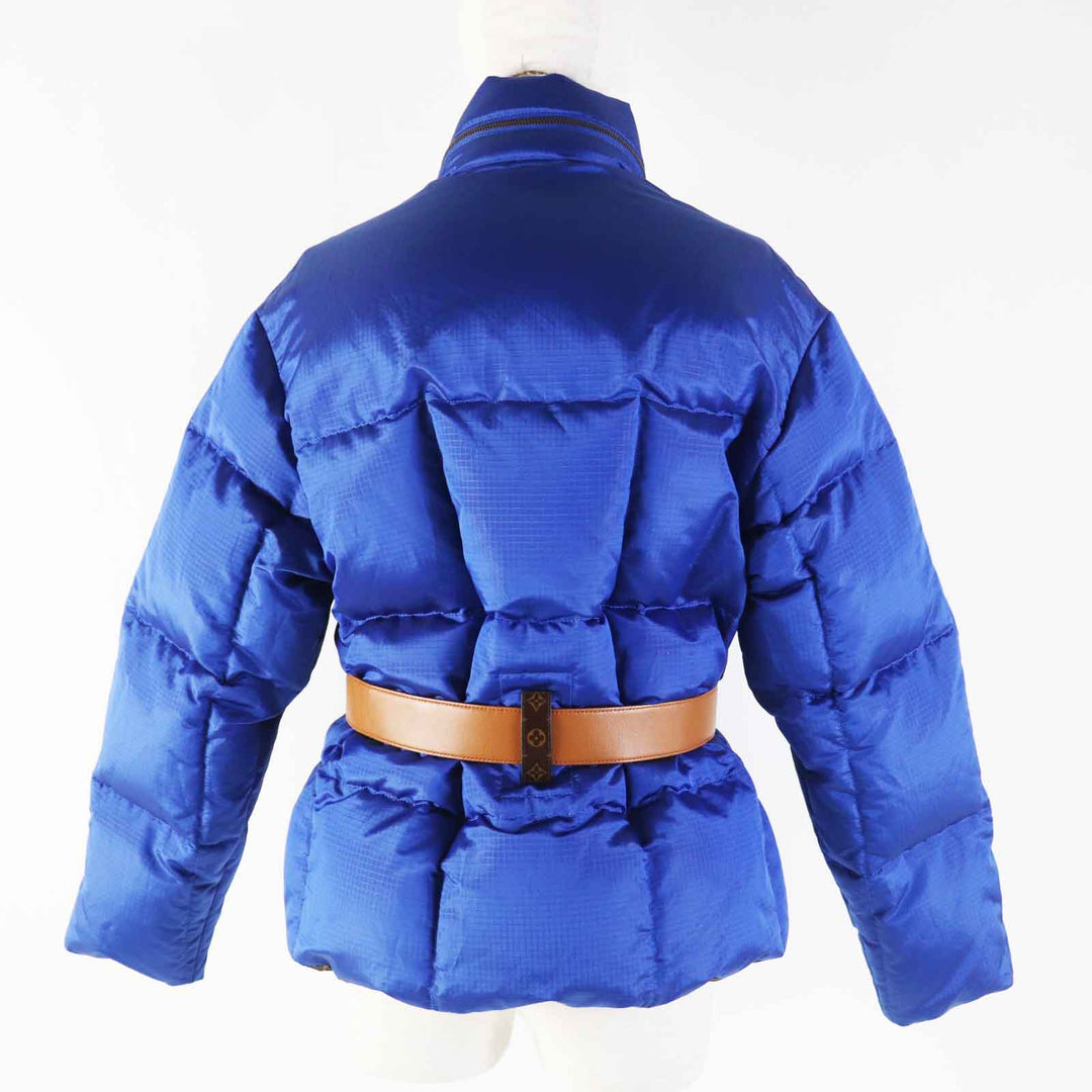 LOUIS VUITTON Down jacket Outer: 71% nylon, Outer: 29% polyester, Lining: 50% polyester, Lining: 50% cotton, Filling: 90% down, Belt: 100% cotton, Sheepskin blue Women 34 Used Authentic